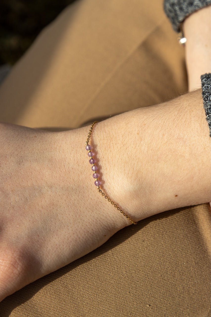 Bracelet acier inoxydable doré et pierres naturelles