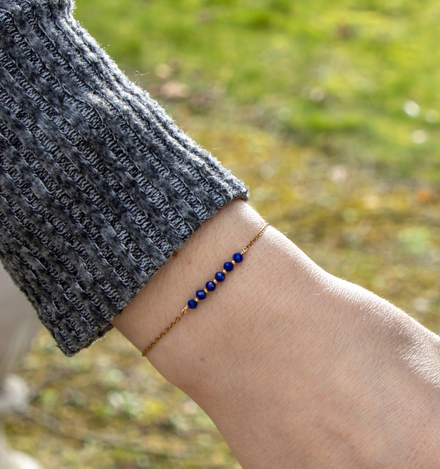 Bracelet acier inoxydable doré et pierres naturelles