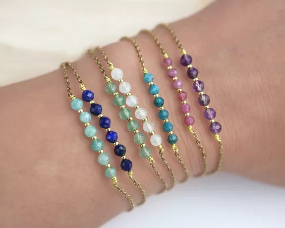 Bracelet acier inoxydable doré et pierres naturelles