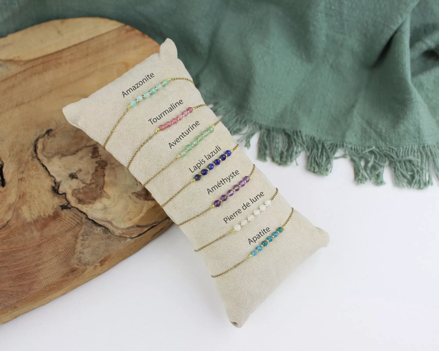 Bracelet acier inoxydable doré et pierres naturelles