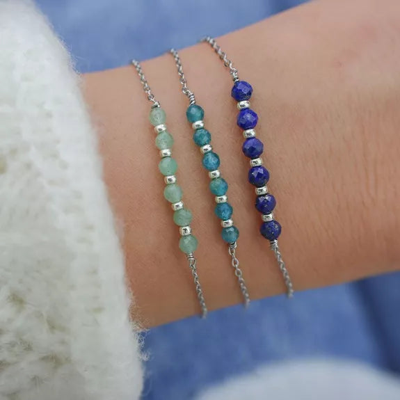 Bracelet acier inoxydable argenté et pierres naturelles