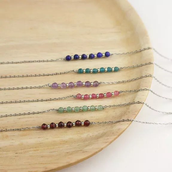 Bracelet acier inoxydable argenté et pierres naturelles