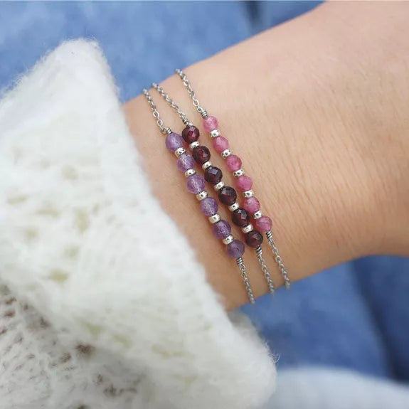 Bracelet acier inoxydable argenté et pierres naturelles