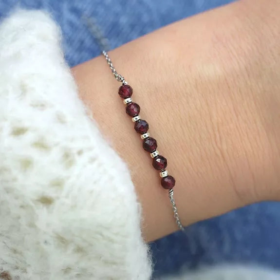 Bracelet acier inoxydable argenté et pierres naturelles