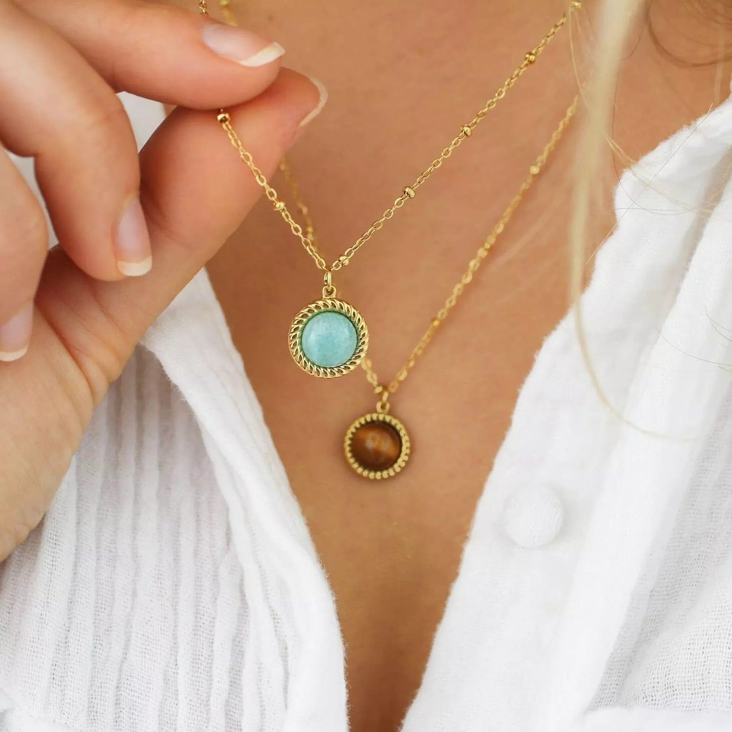 Collier acier inoxydable doré pendentif torsadé